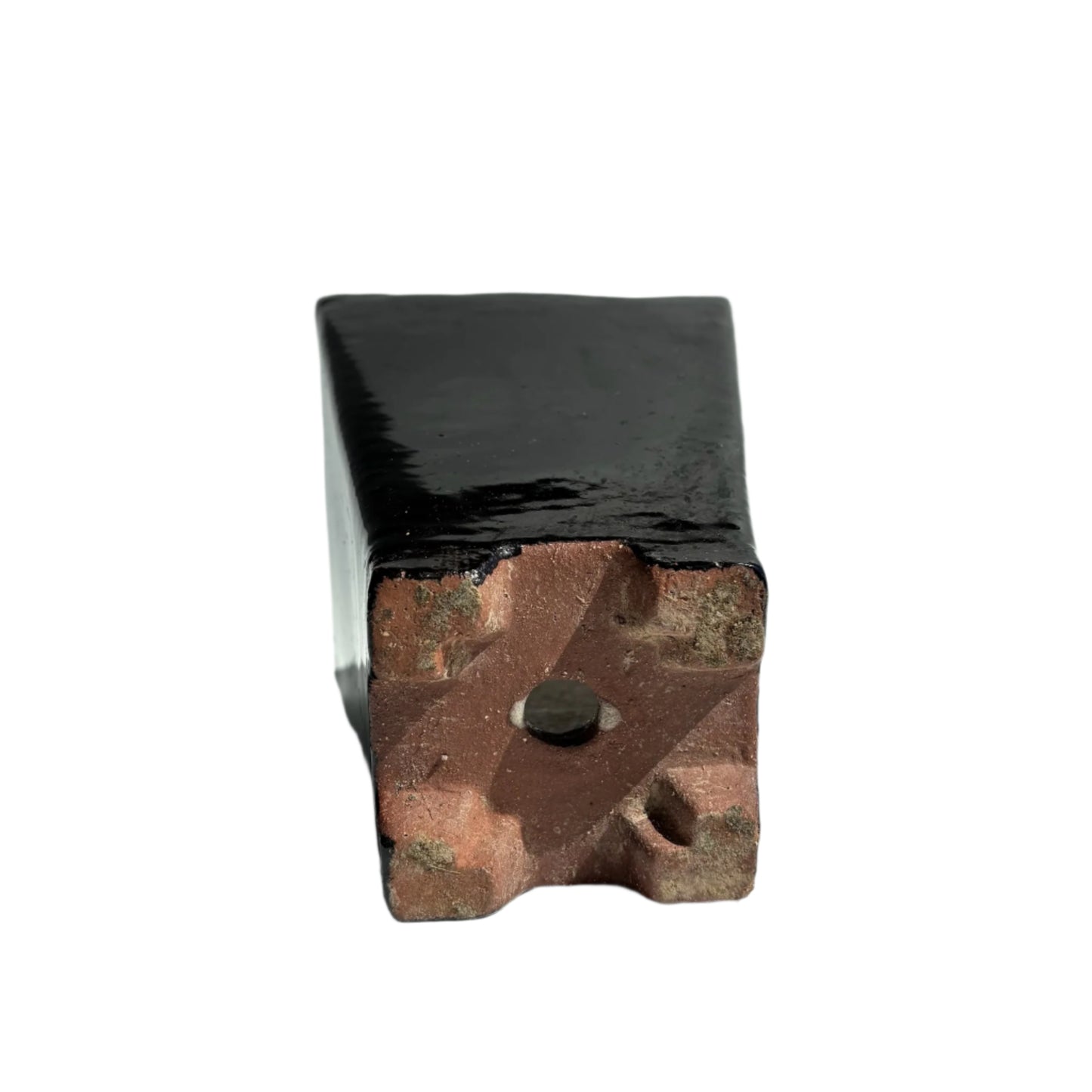 Mid-Century Japanese Black Tenmoku Glazed Terracotta Bonsai Pot | Wabi-Sabi Folk Craft Planter (8.75")