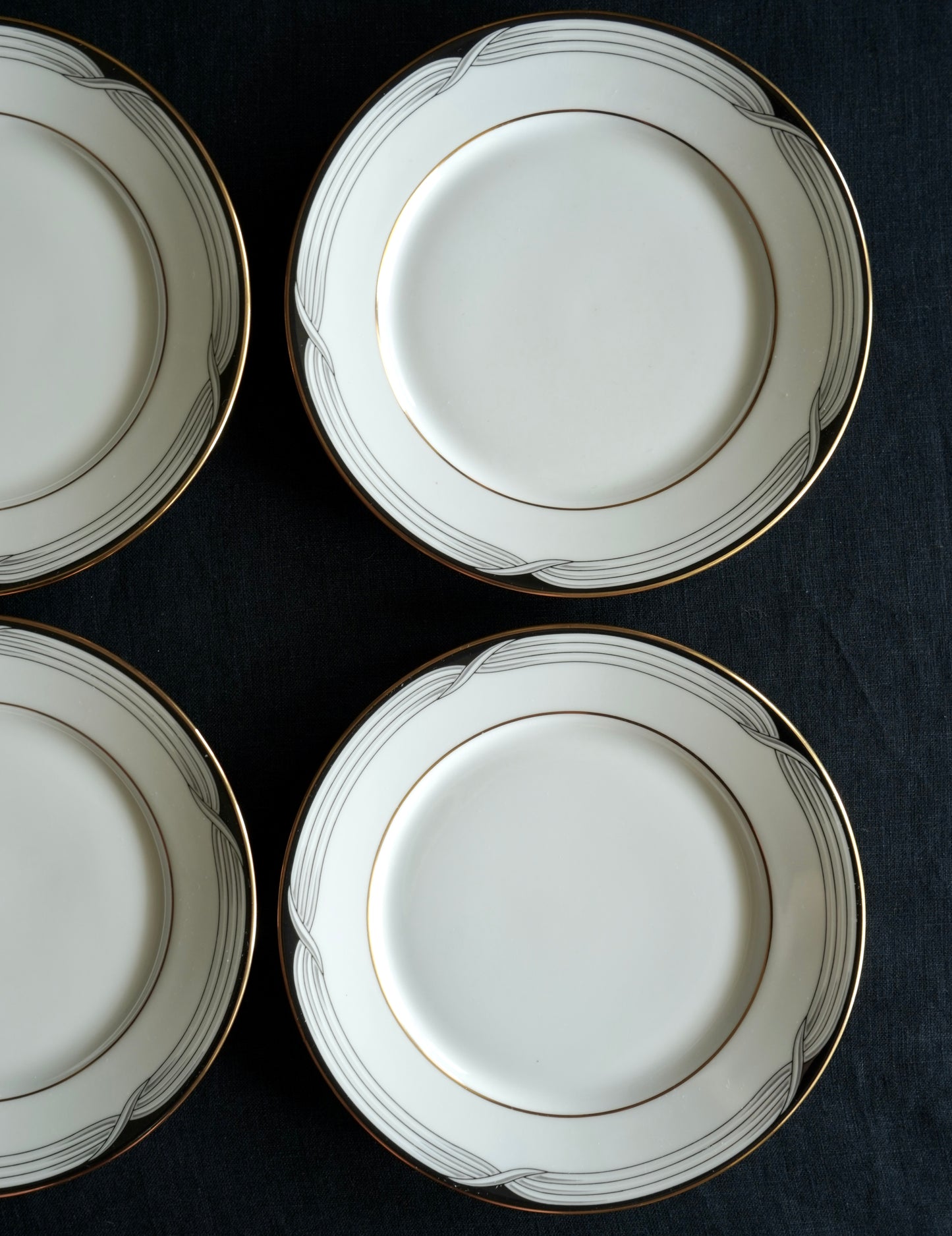 Lenox Black Tie Bread & Butter Plates – Set of 6, 6.5" Ivory China with 24k Gold Trim (Discontinued)