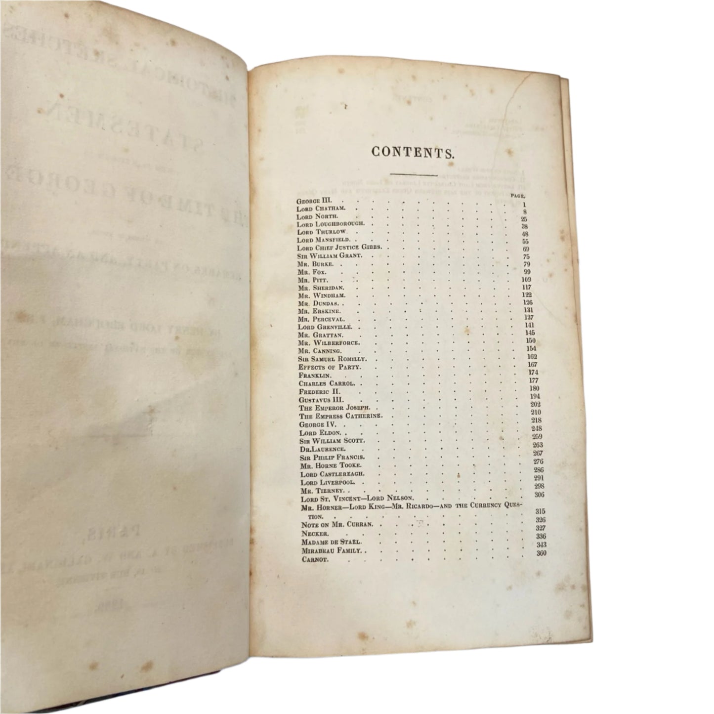 1839 "Historical Sketches of Statesmen Who Flourished In The Time of George III" Half Brown Leather Binding