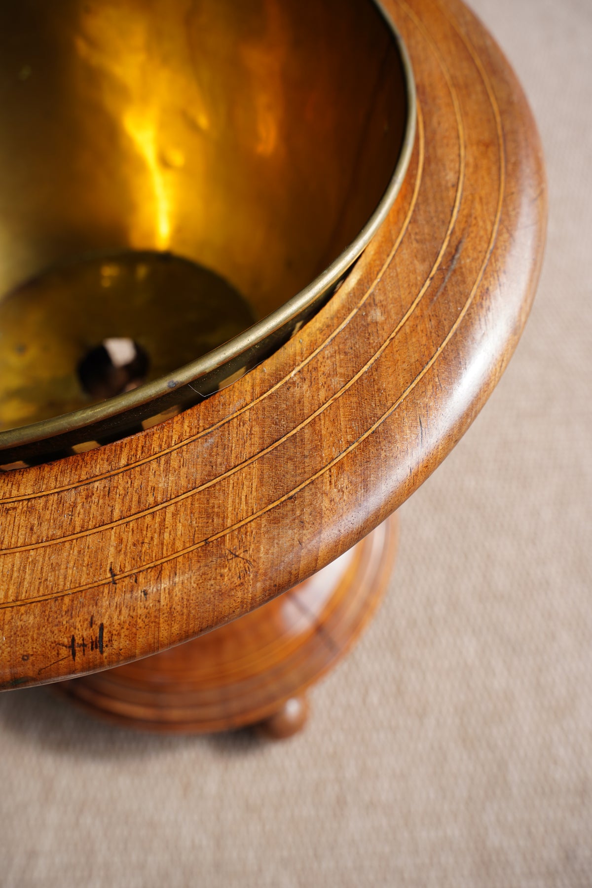 Antique Edwardian Brass and Wood Slatted Planter