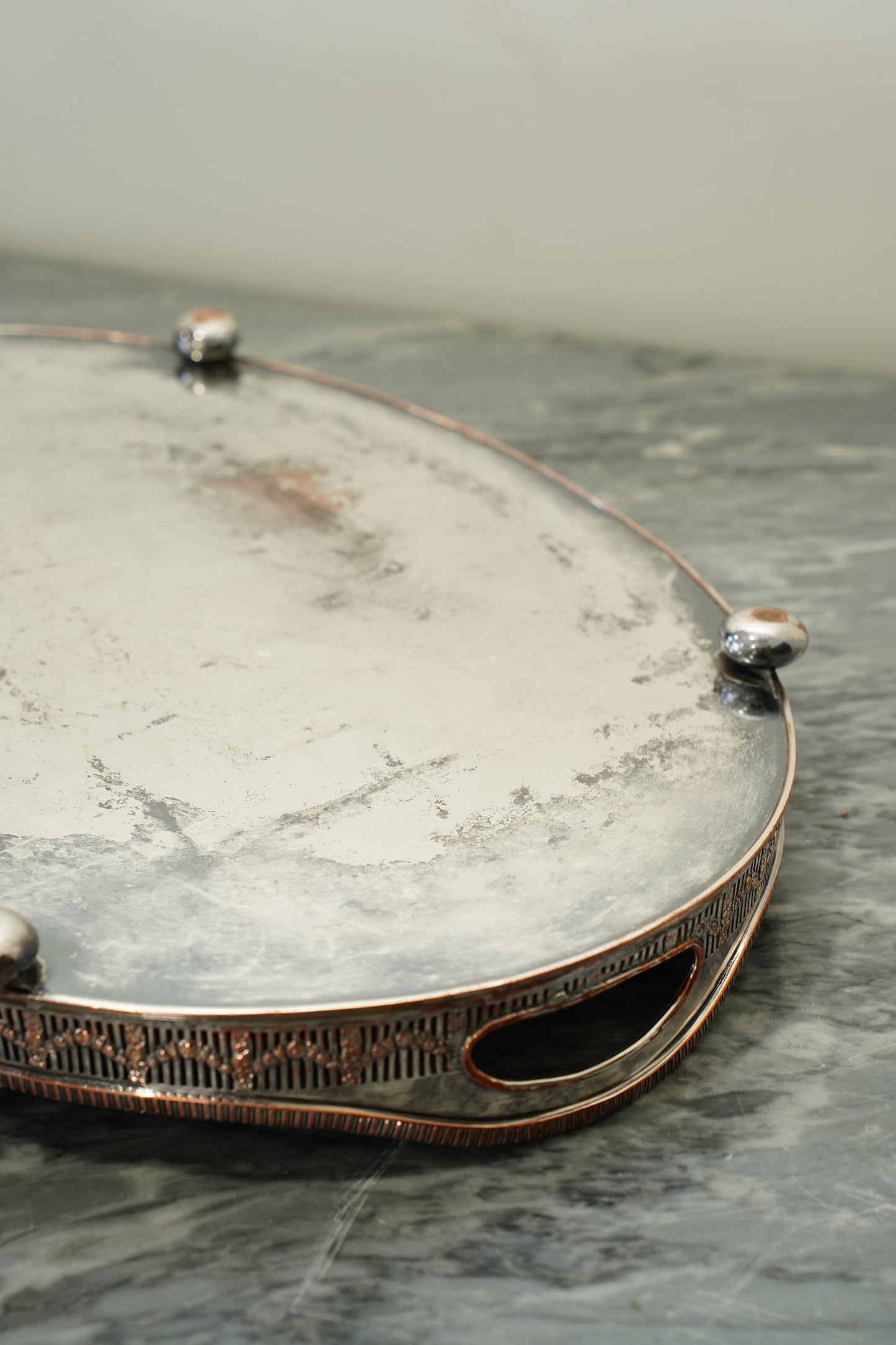Antique Silver Plate Gallery Tray, Oval Serving Tray