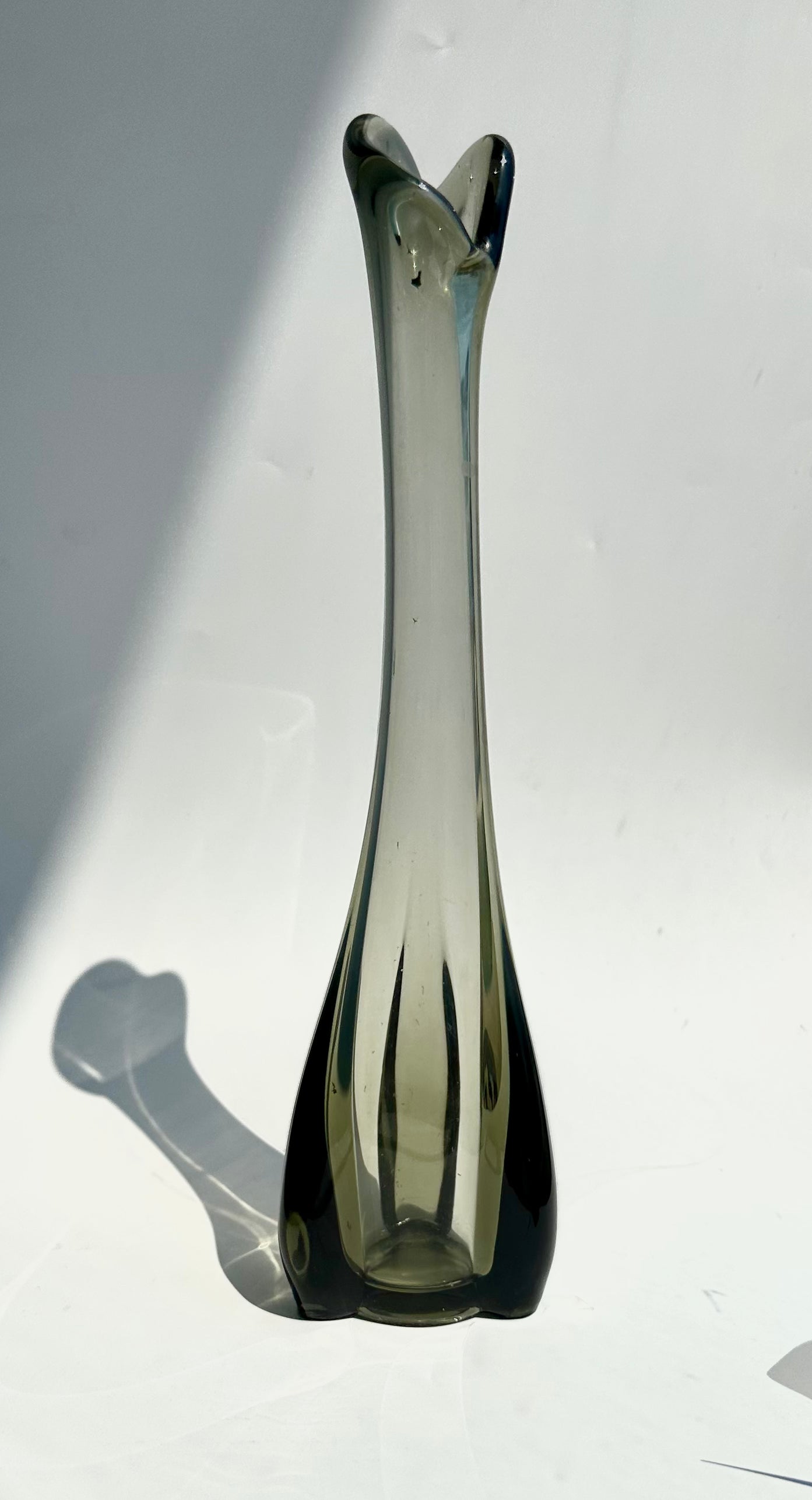 Vintage Viking Glass “Epic Three Foil” Swung Vase – Smoke Gray, 10”