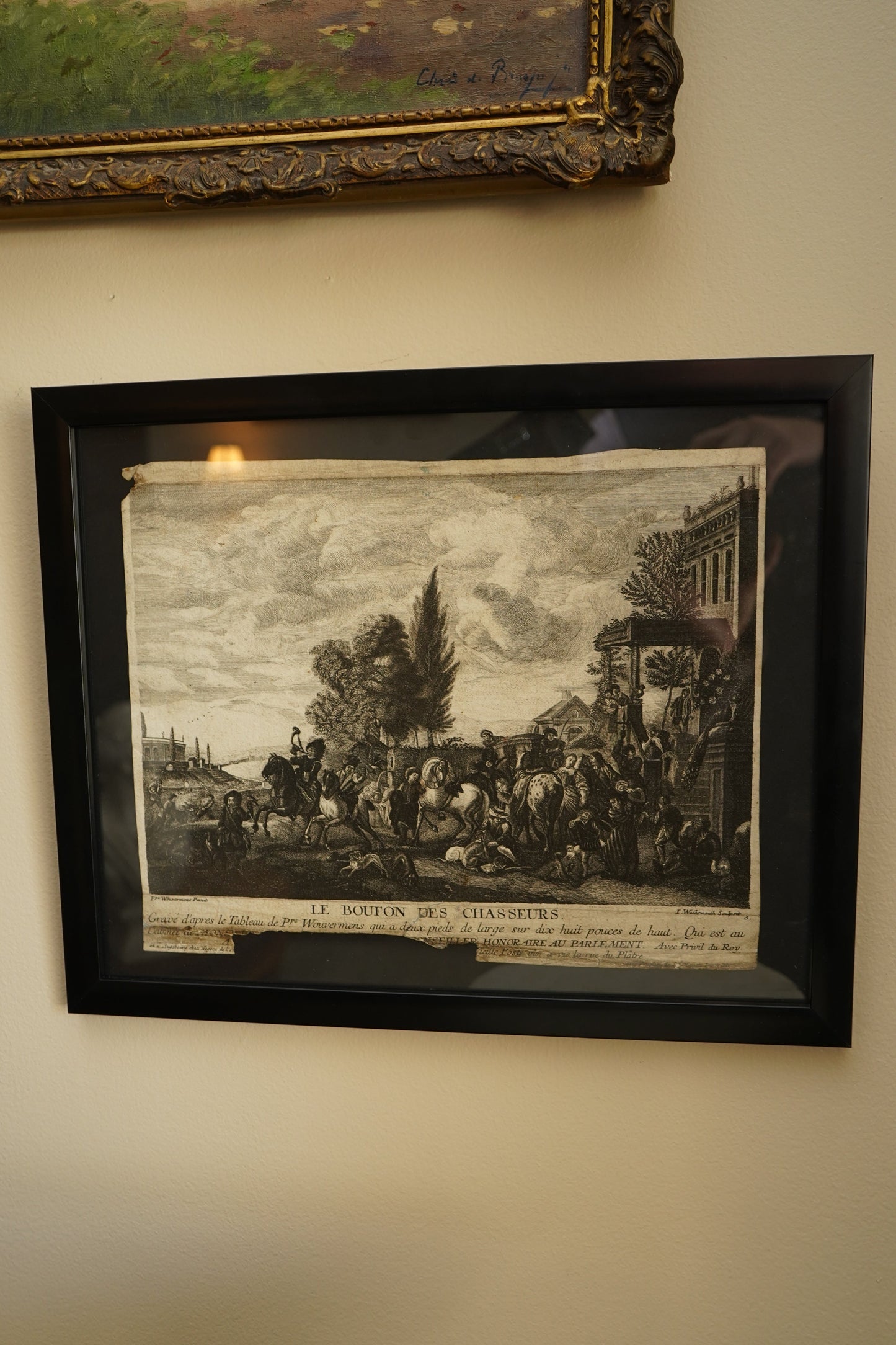 Antique French Engraving “Le Bouton des Chasseurs” After Philips Wouwerman