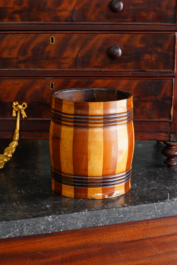 Antique English Coopered Treen Jar, Barrel Form, Circa 1880