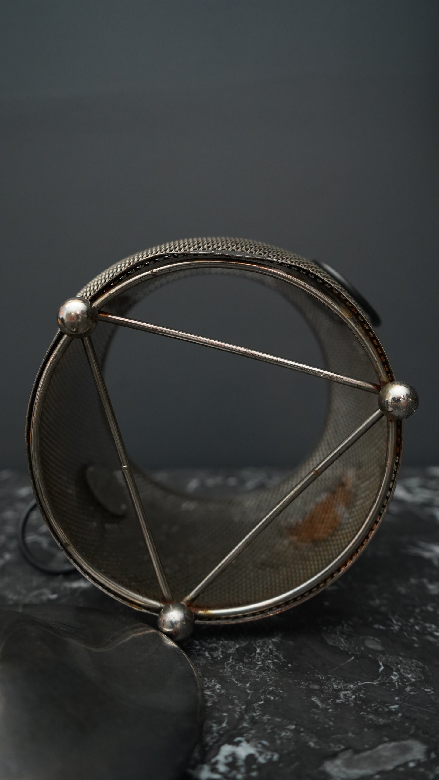 Antique English Silver-Plated Mesh Biscuit Barrel with Lion Mask Handles