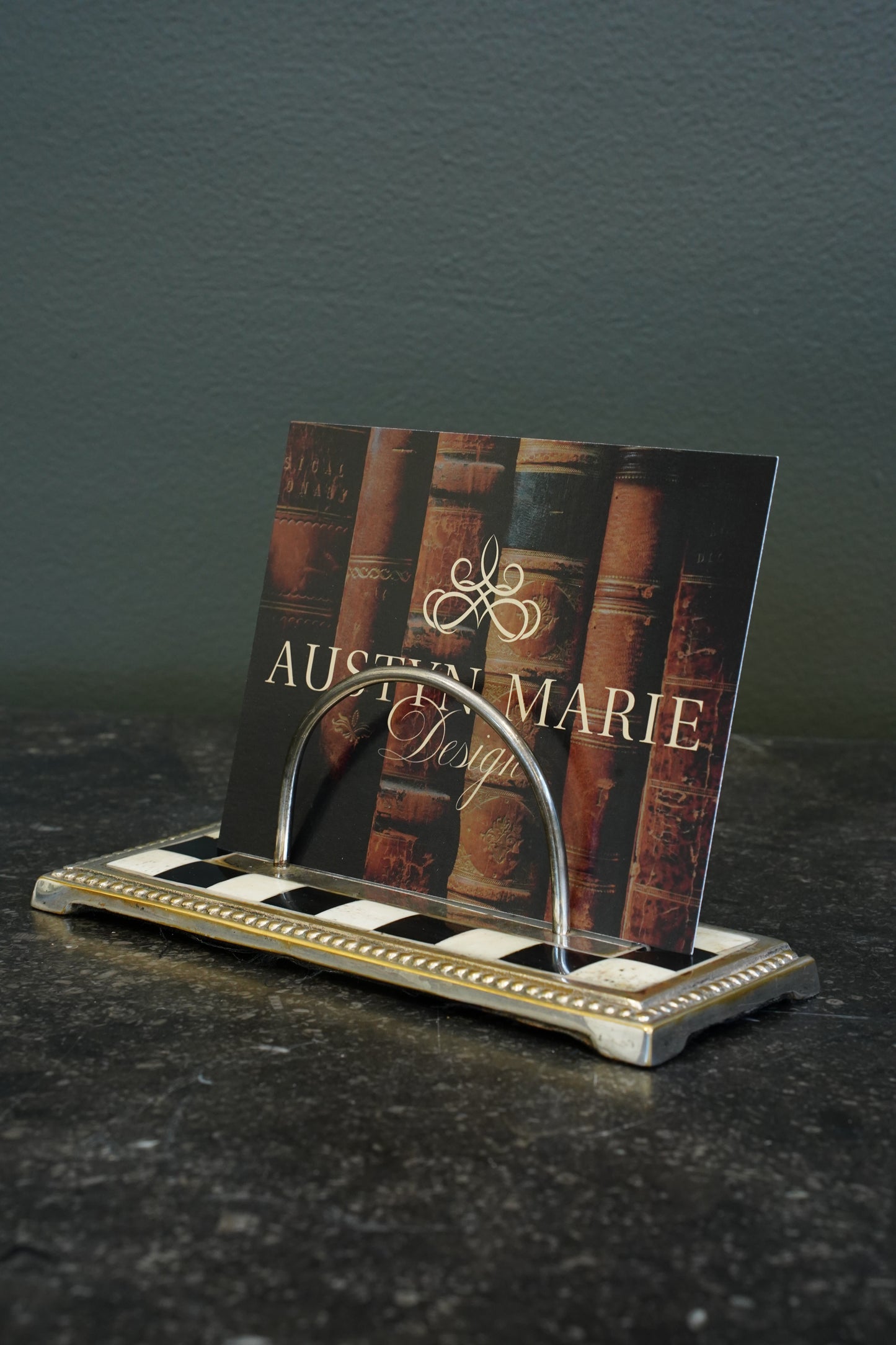 Art Deco Silverplated Letter Rack with Checkerboard Enamel, Circa 1930