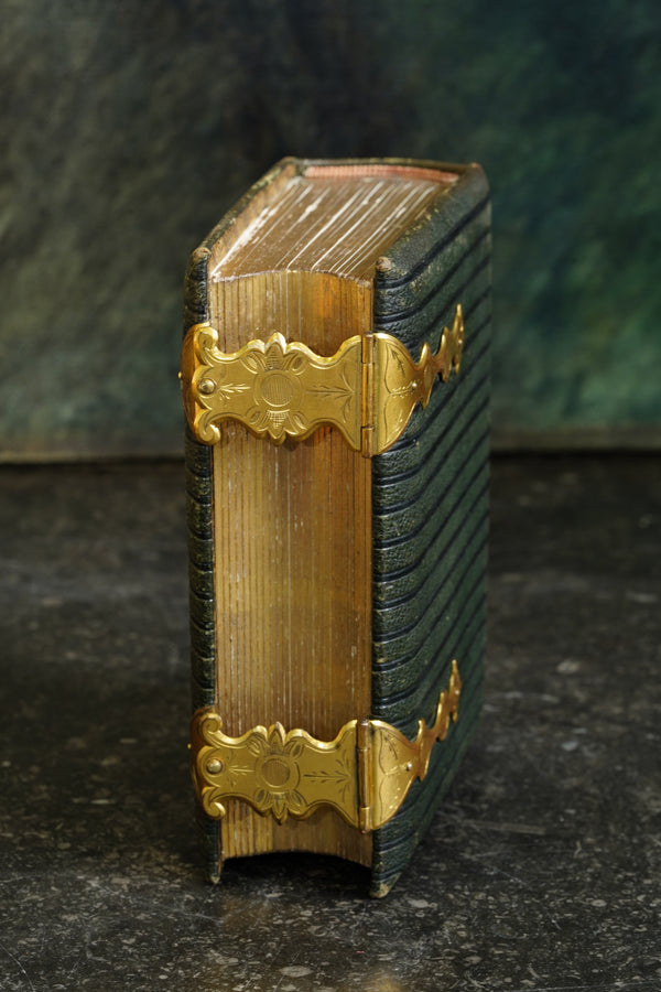 Antique Victorian Photograph Album, Green Morocco and Gilt Brass