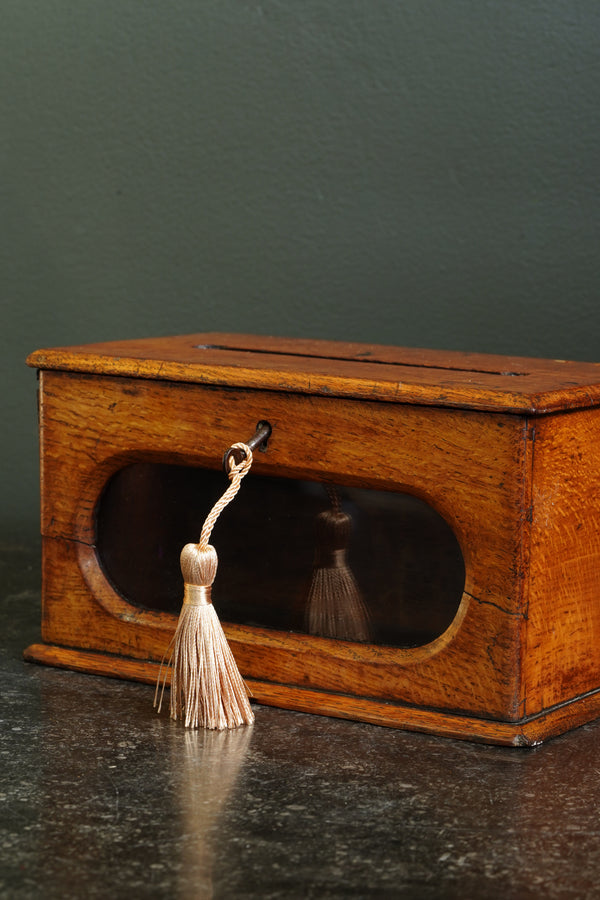 Antique English Oak Letter and Ballot Box with Window