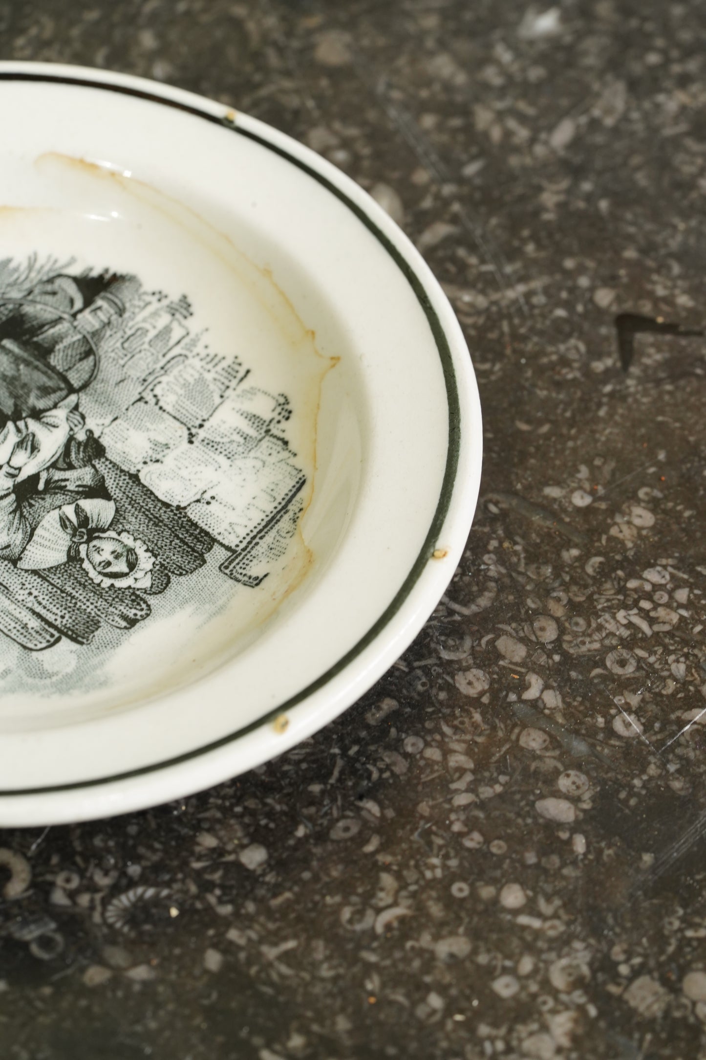 Victorian Black Transferware Butter Pats, Set of 2, Circa 1870