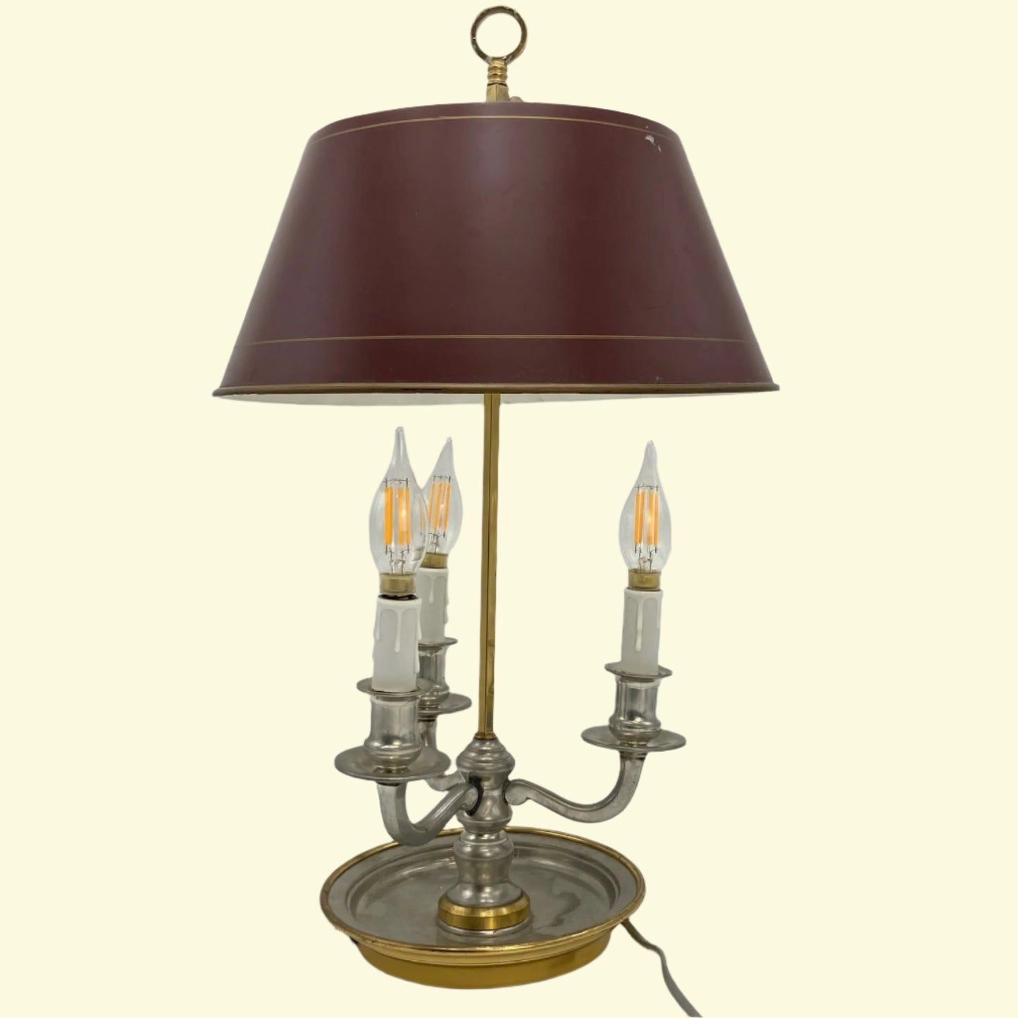 Vintage French Bouillotte Lamp with Maroon Metal Shade