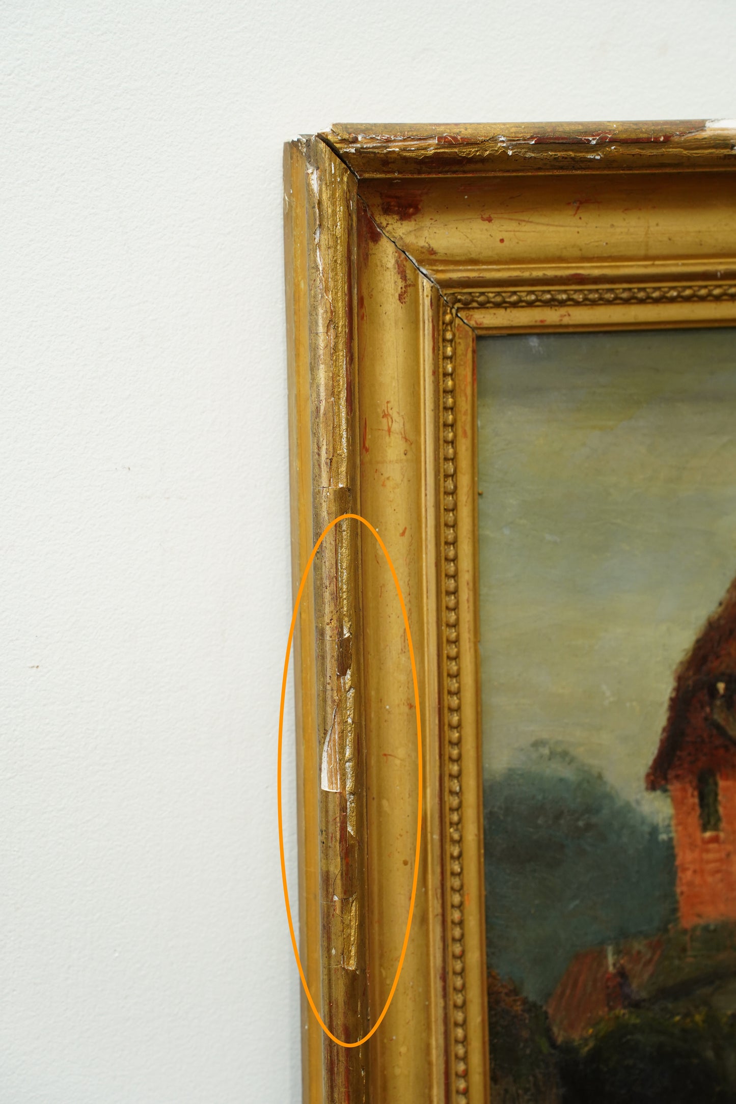 Antique European Oil Painting Cottage Landscape, Normandy Style