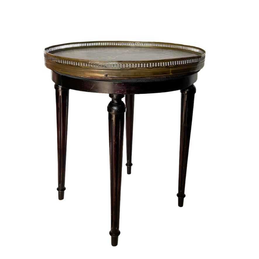 Antique French Louis XVI-Style Guéridon Table with Marble Top and Brass Gallery