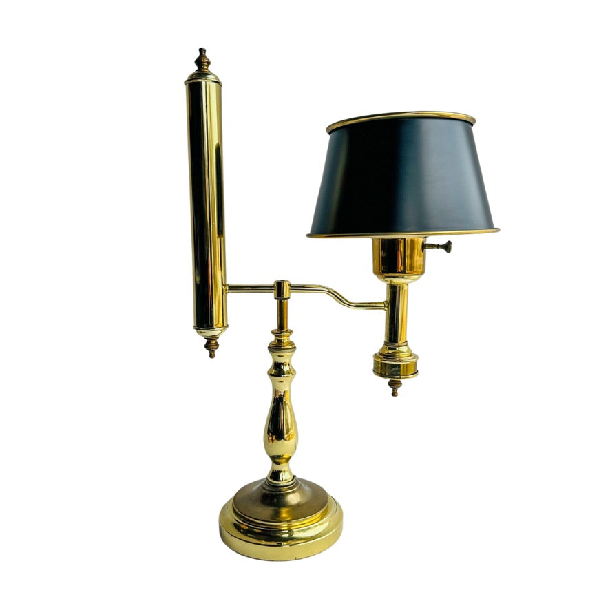 Vintage Brass Student Lamp with Metal Shade, Large