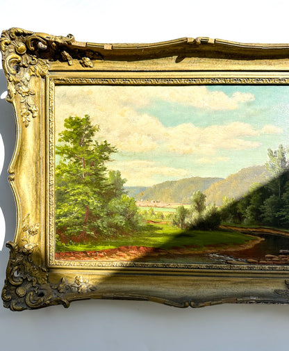 Antique European Landscape Oil on Board Painting