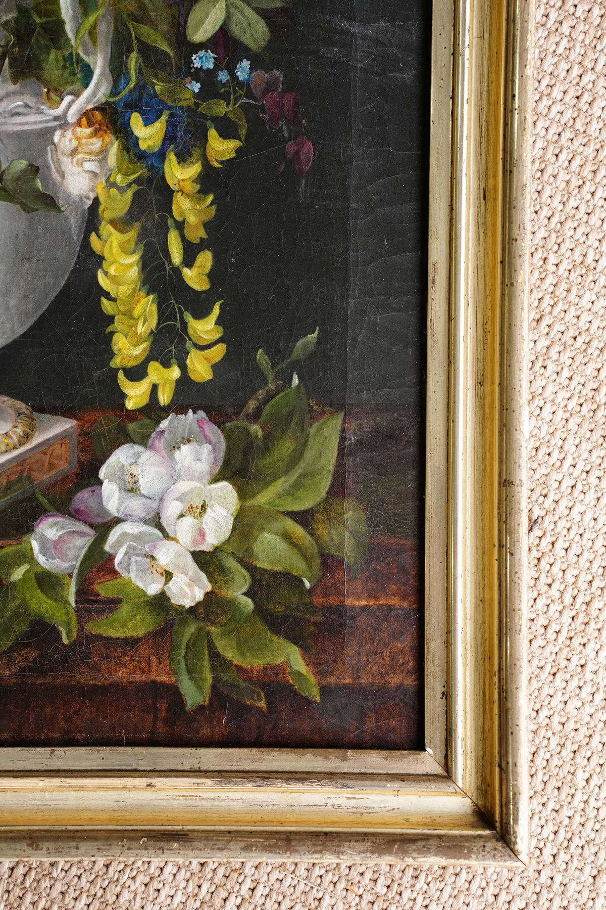 Antique Floral Still Life Oil Painting of Flowers in a Porcelain Urn