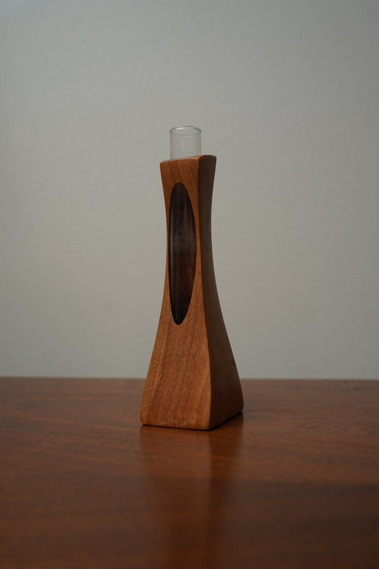 Mid-Century Modern Teak & Glass Bud Vase | Scandinavian Design, 1960s