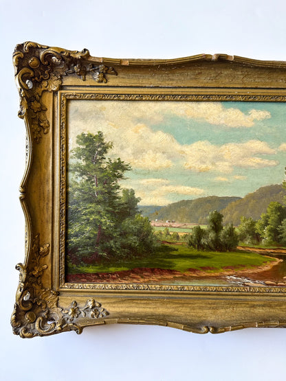 Antique European Landscape Oil on Board Painting