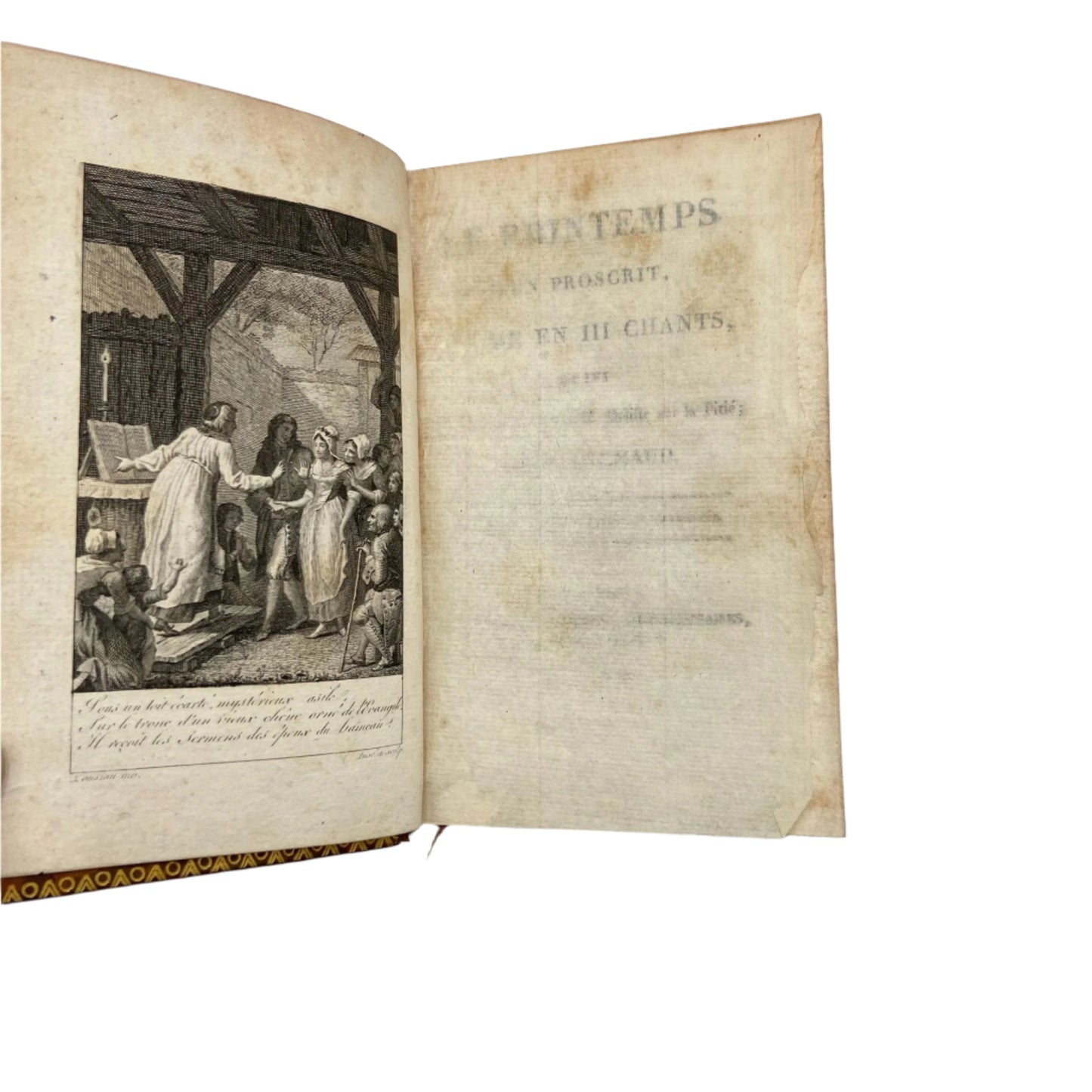 Antique 1803 French Poetry Book Le Printemps d’un Proscrit by Michaud | Fine Calf Leather Binding with Marbled Endpapers