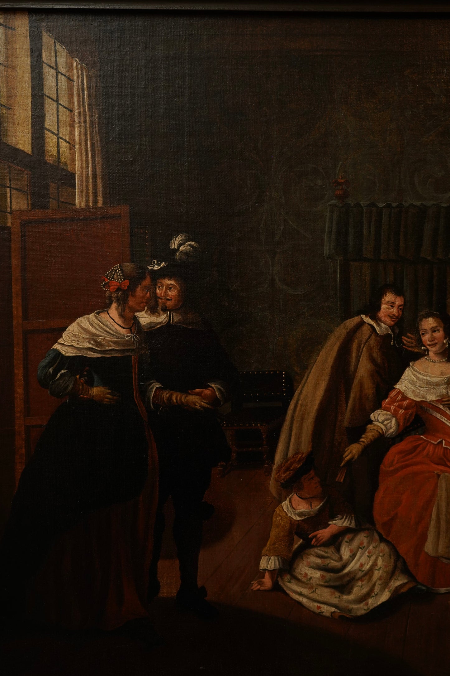 "Meeting in the Parlour" Oil on Canvas Attributed to Jan Josef Horemans (Belgium artist, 1714-1790)