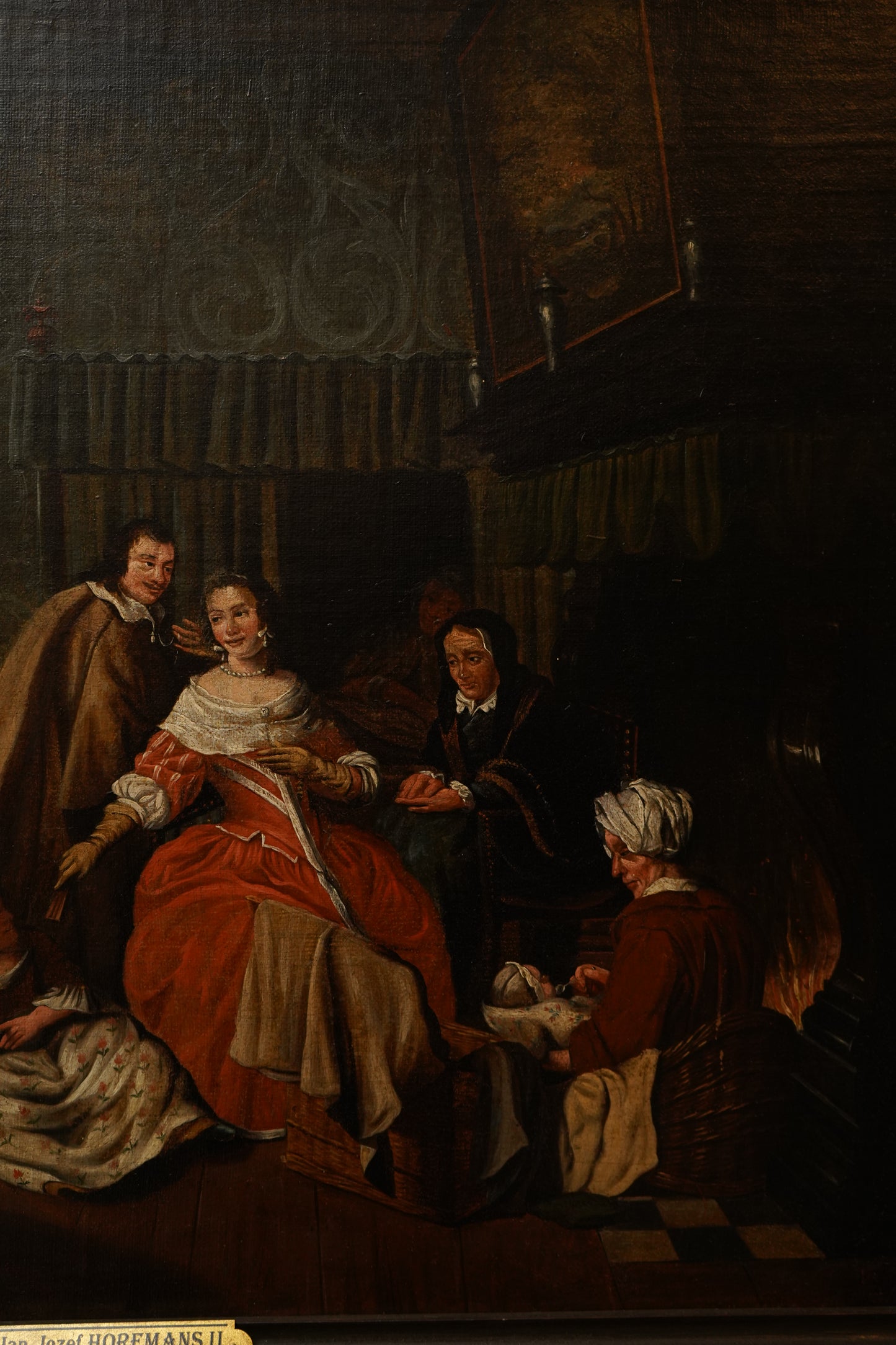 "Meeting in the Parlour" Oil on Canvas Attributed to Jan Josef Horemans (Belgium artist, 1714-1790)