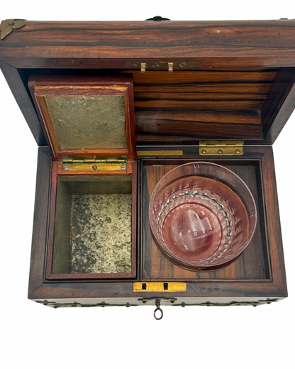 Antique Georgian Rosewood Domed Tea Caddy with Brass Mounts, Circa 1820-1830