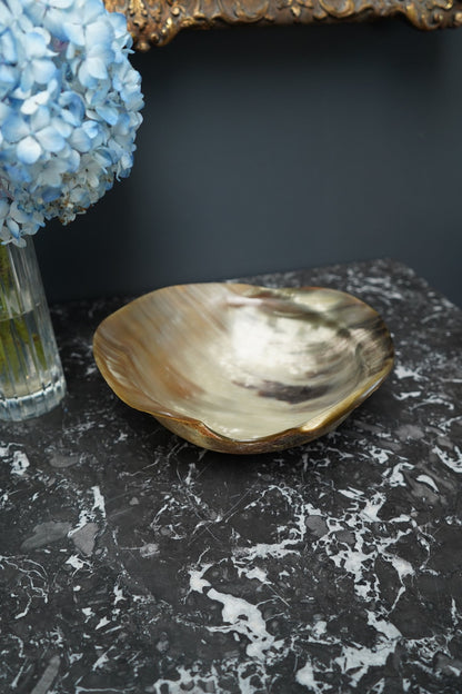 Antique Hand-Carved Horn Bowl | Natural Polished Horn Decorative Vessel
