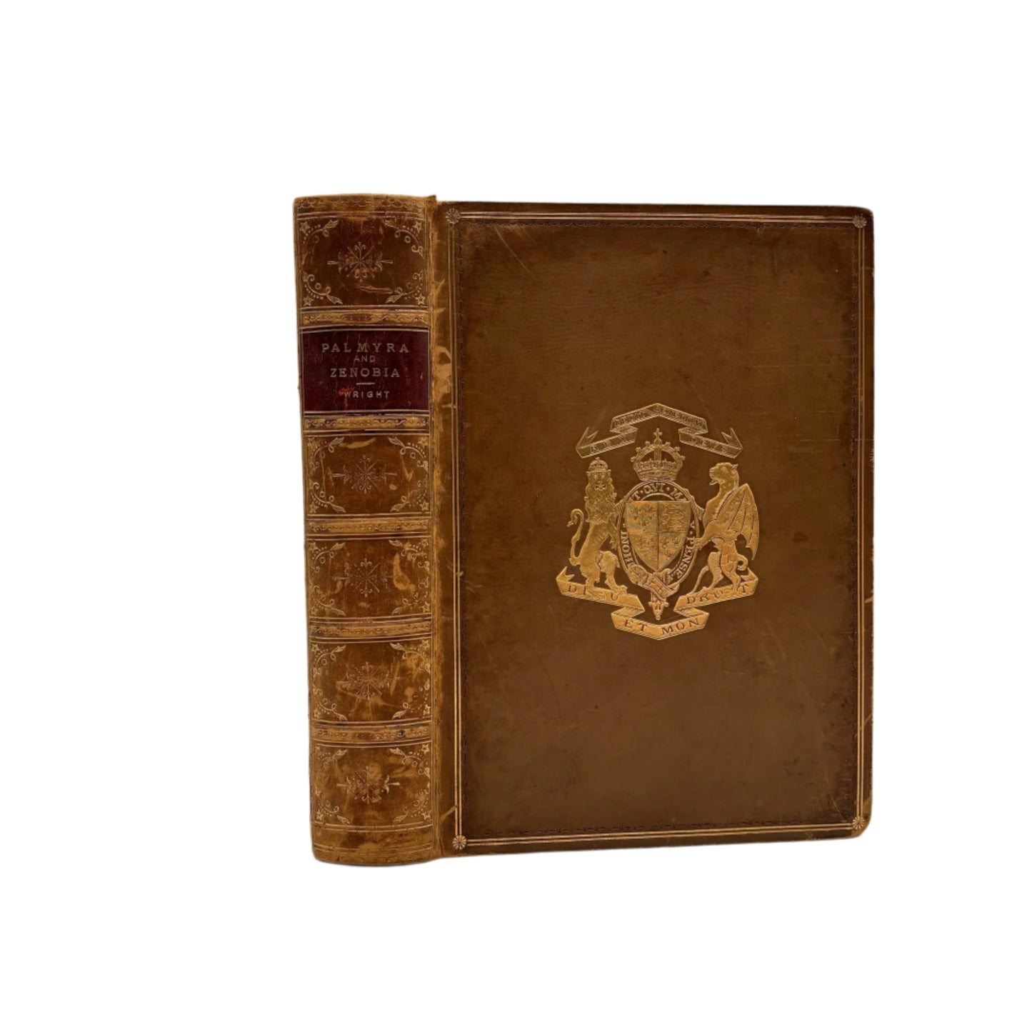 Antique History Book Palmyra and Zenobia by William Wright 1895 Full Calf Prize Binding with Royal Arms