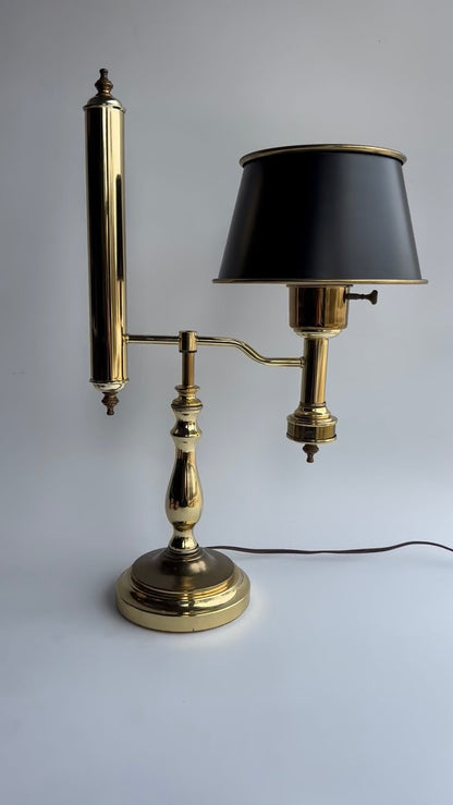 Vintage Brass Student Lamp with Metal Shade, Large