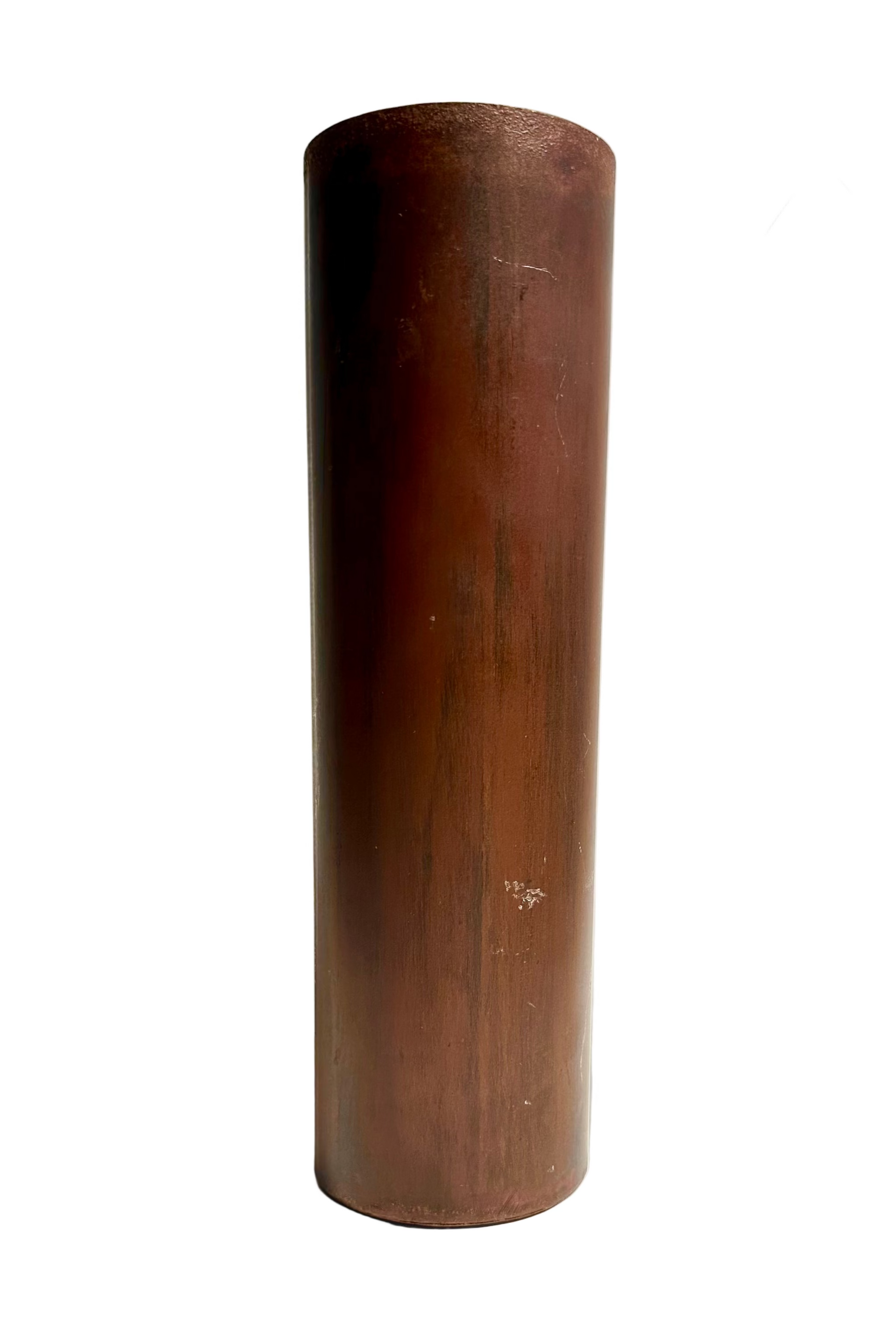 Metal painted to look like Wood cylindrical vase on a white background