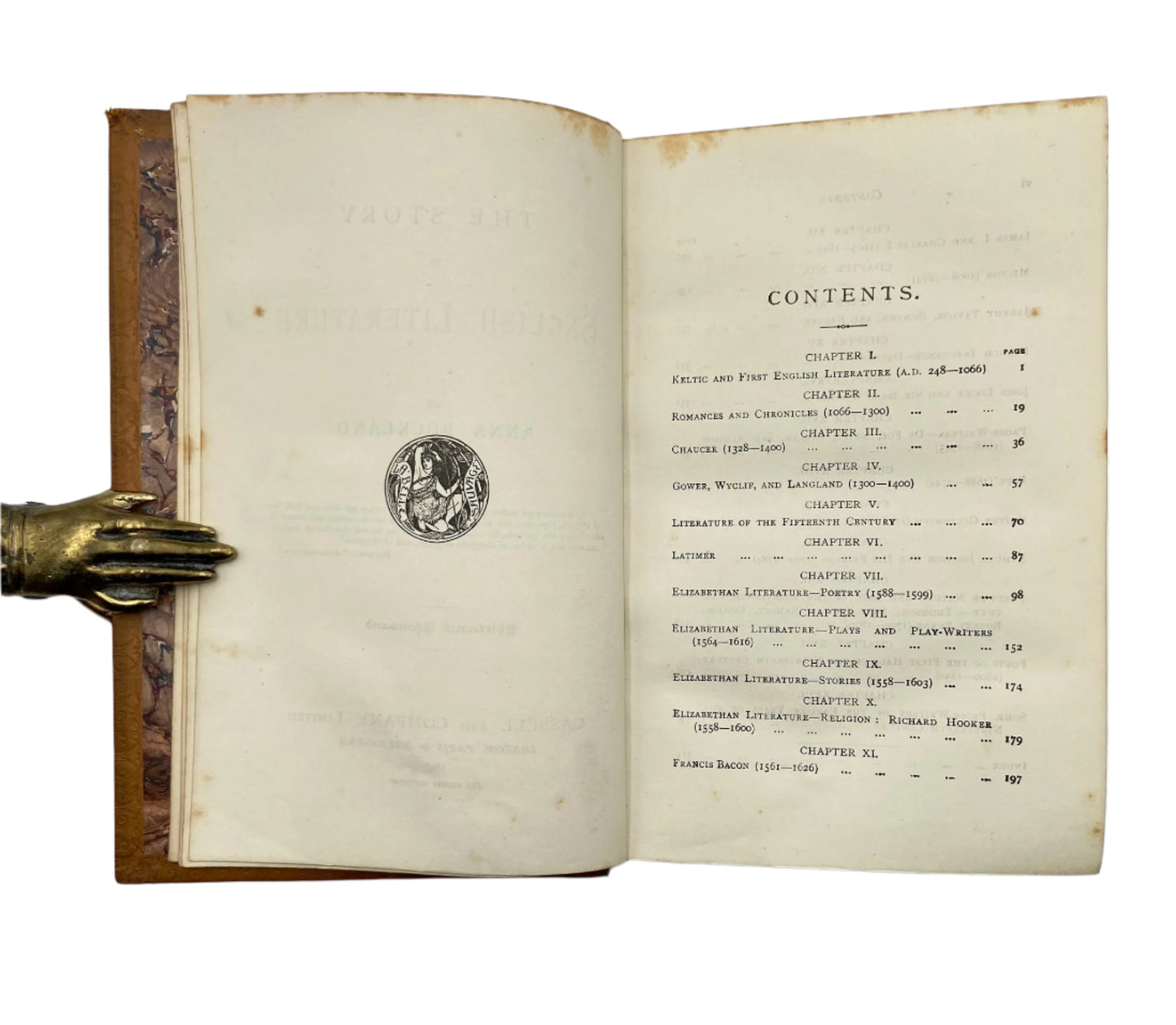 1895 "The Story of English Literature" Brown Full Leather Book