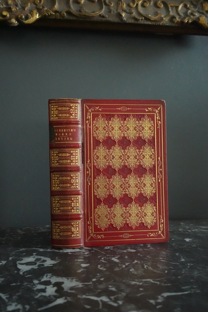 Antique Poetry Red Leather Book "The Works of Oliver Goldsmith"
