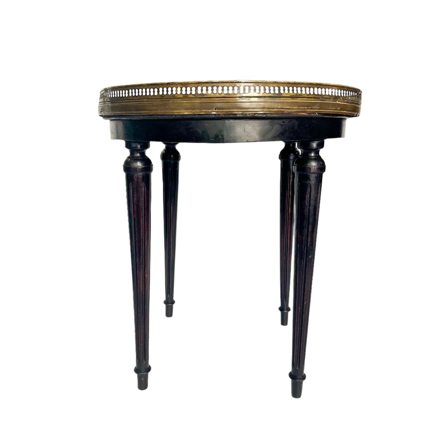 Antique French Louis XVI-Style Guéridon Table with Marble Top and Brass Gallery