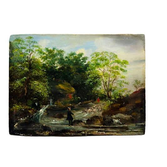 Circa 1860 English Primitive Oil on Panel Painting