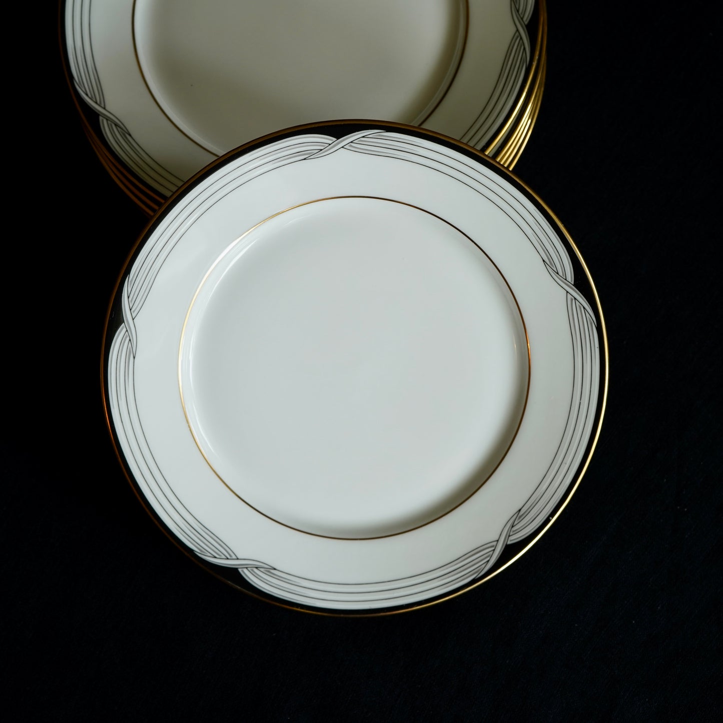 Lenox Black Tie Bread & Butter Plates – Set of 6, 6.5" Ivory China with 24k Gold Trim (Discontinued)