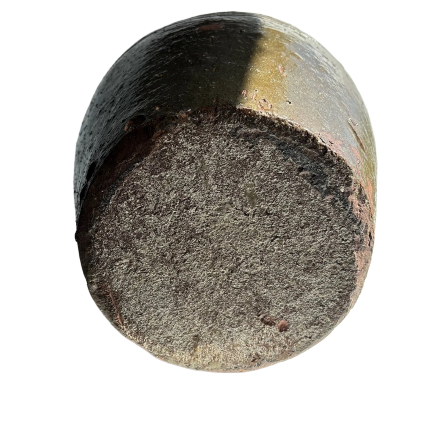 Vintage Chinese Stoneware Oil Jar with Ash Glaze, Rustic Pottery Vessel, 14.25 Inches