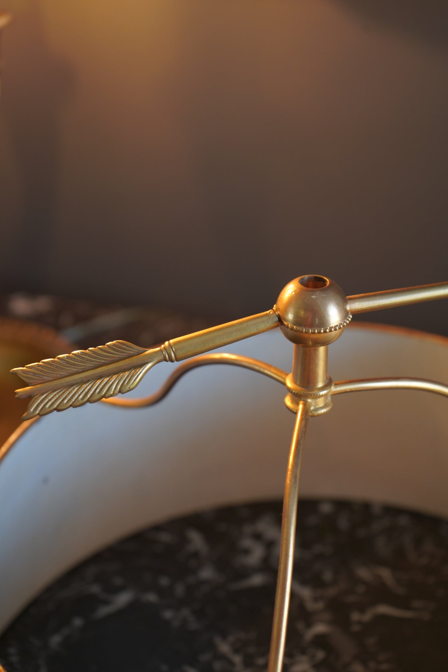 Antique French Bouillotte Lamp with Hand-Painted Tole Shade | Gilt Bronze / Brass Mix, Neoclassical, c.1920