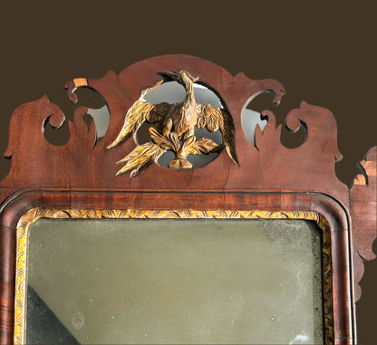 Early 19th Century Federal-Chippendale Style Wall Mirror with Mahogany Veneer and Gilt Details