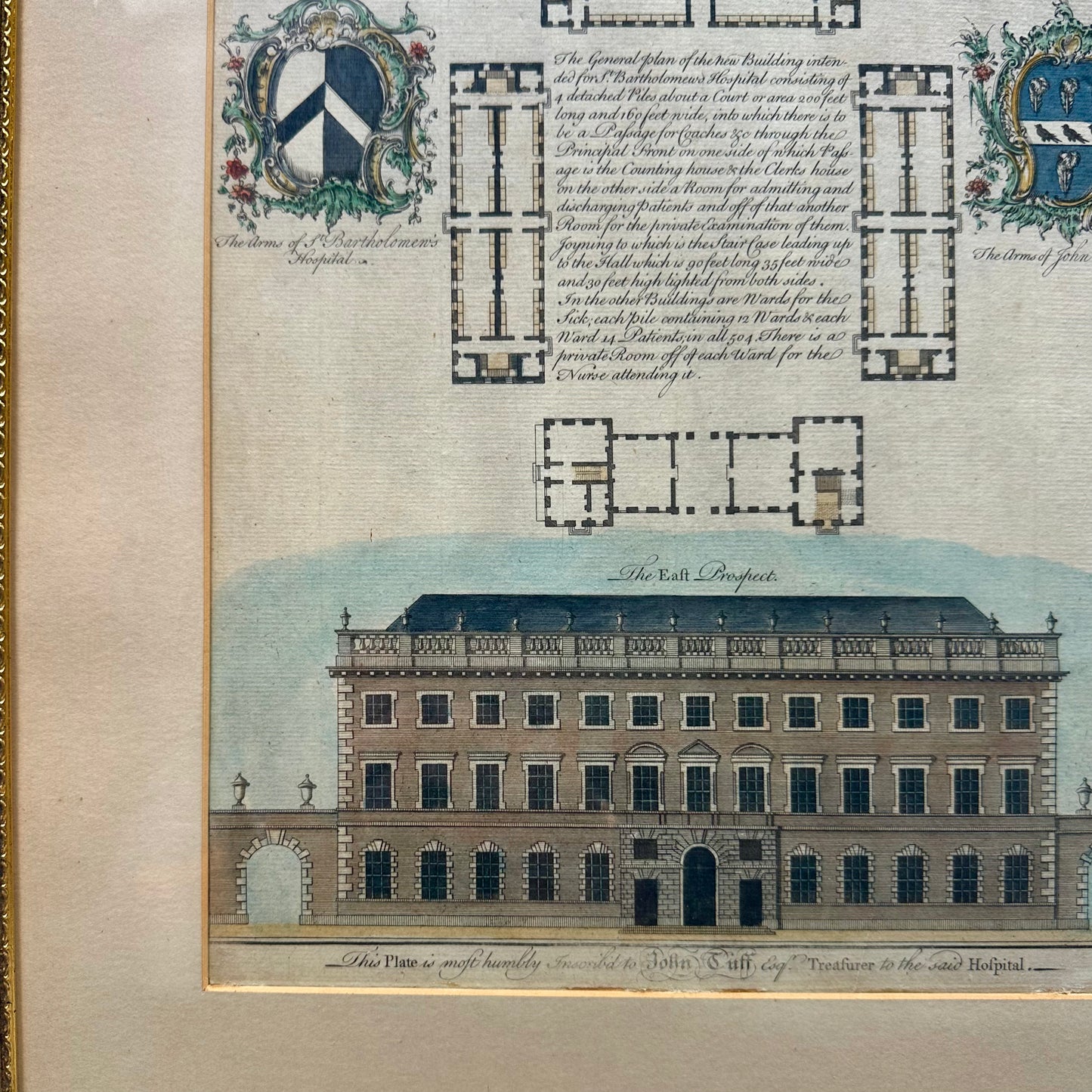 18th-Century Architectural Engraving of St. Bartholomew’s Hospital by Benjamin Cole (Hand-Colored) | Antique English Architectural Engraving