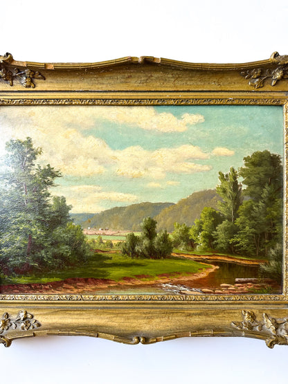 Antique European Landscape Oil on Board Painting