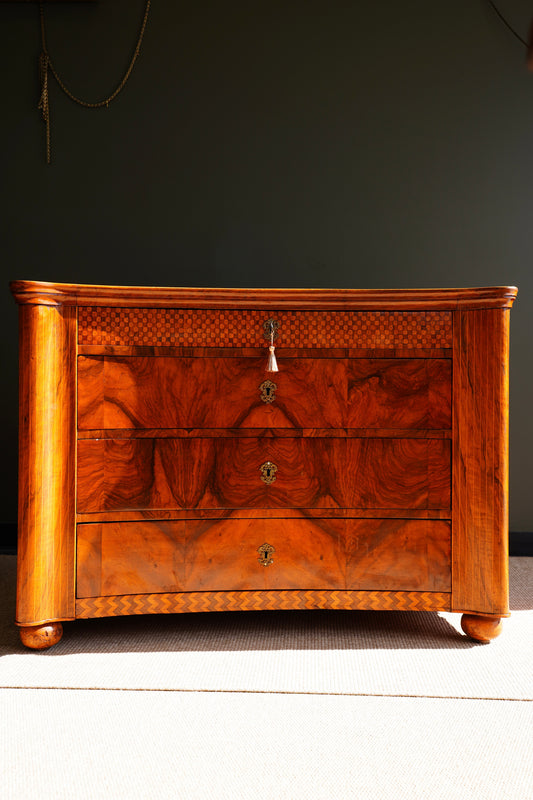 Antique Walnut Parquetry Commode with Side Cabinets