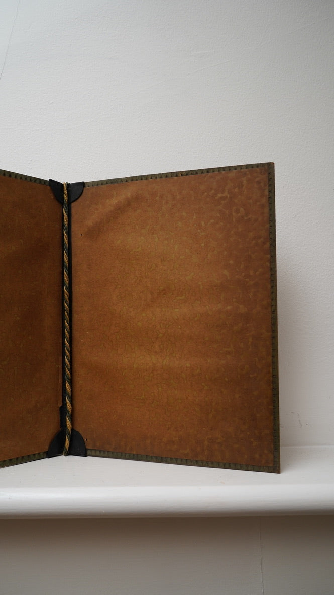 Antique Handcrafted Pokerwork Terrier Writing Blotter, Signed F.H.O., c. 1910–1930