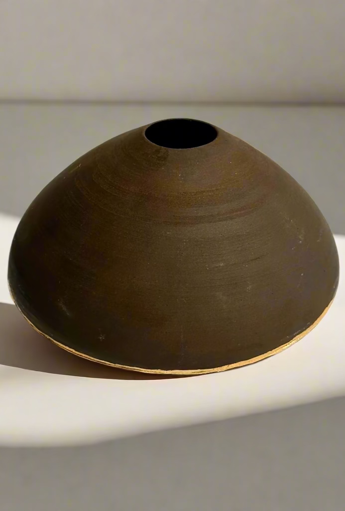 Studio Pottery Vase with Kintsugi-Style Gilded Repair | Signed by Artist, Organic Modern Form