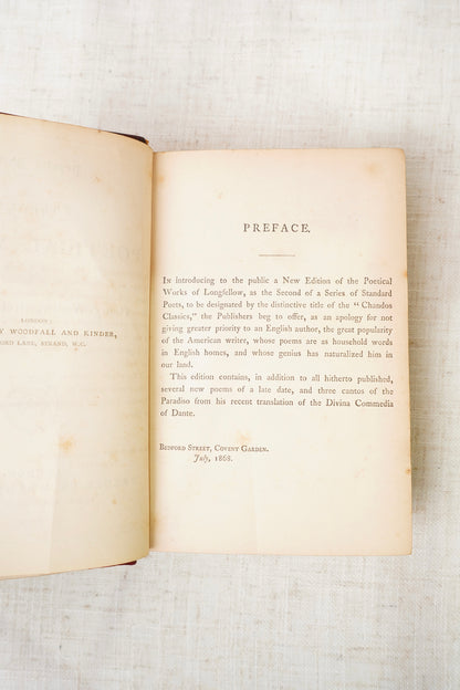 Antique Longfellow Poetry Book Red Leather 1869