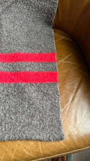 Mid-Century Wool Camp Blanket by Baron Woolen Mills in Grey with Red Stripes