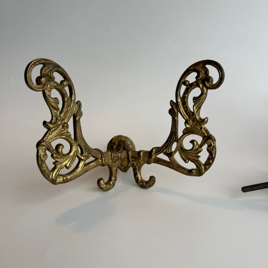 Large Antique Late-Victorian Cast-Brass Filigree Double Wall Hooks (Pair)