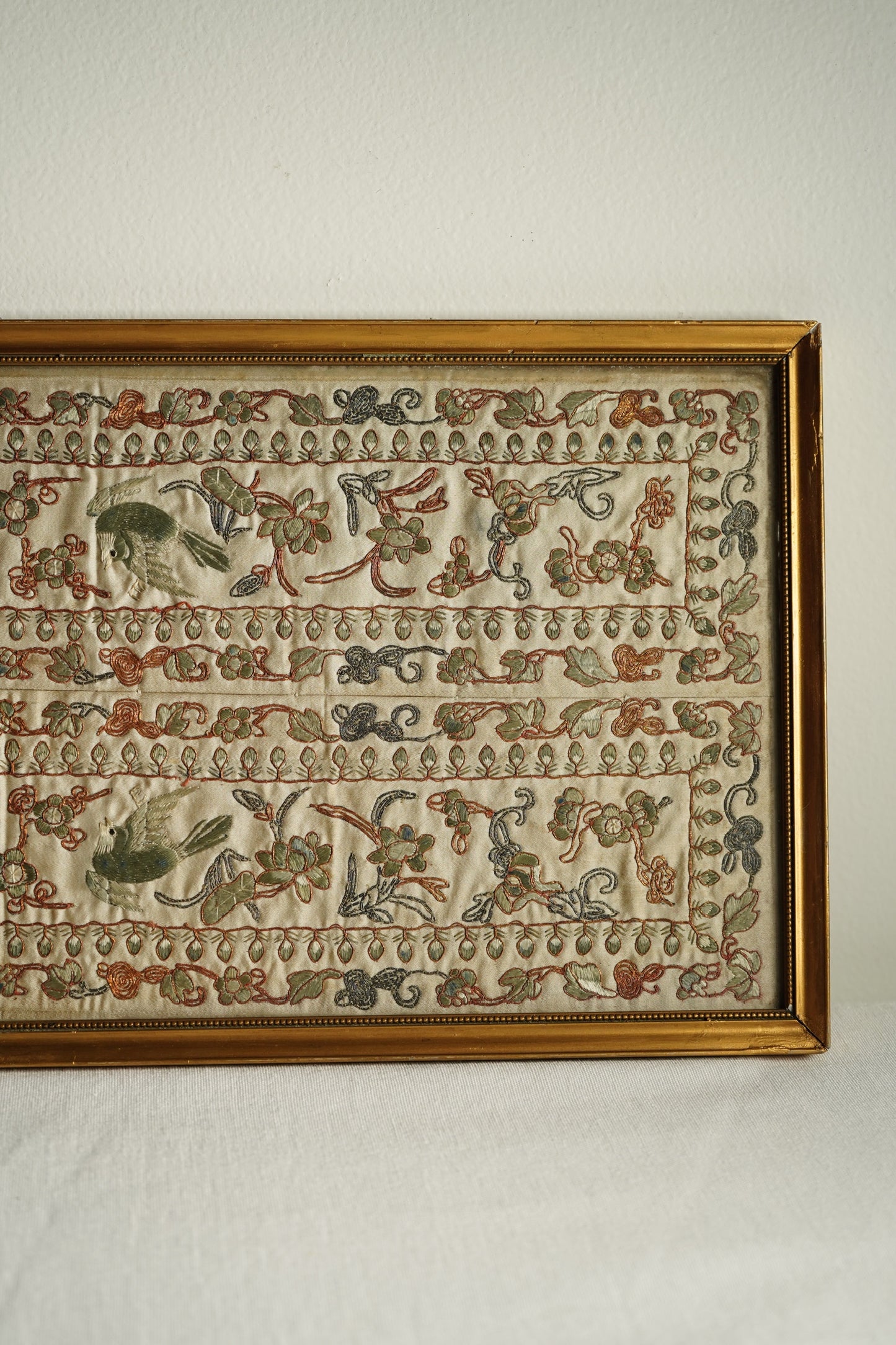 Antique European Chinoiserie Silk Embroidery on Satin