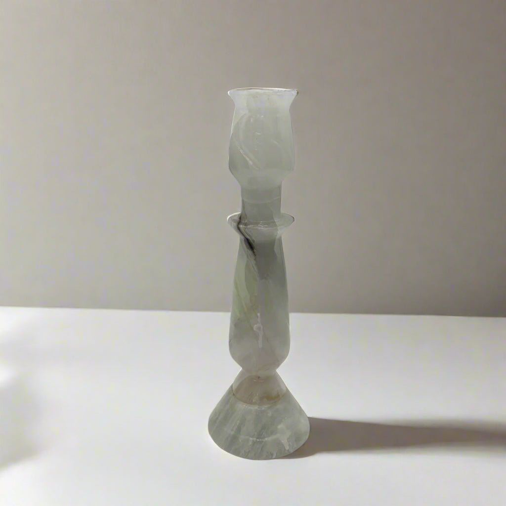 Mid-Century White Onyx Candlestick Holder