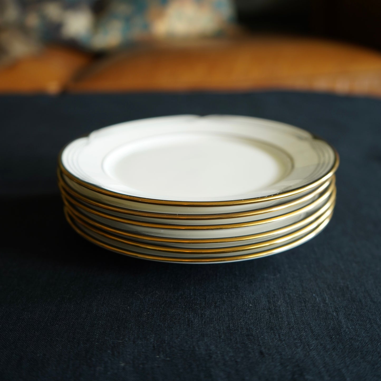 Lenox Black Tie Bread & Butter Plates – Set of 6, 6.5" Ivory China with 24k Gold Trim (Discontinued)