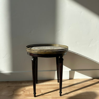 Antique French Louis XVI-Style Guéridon Table with Marble Top and Brass Gallery