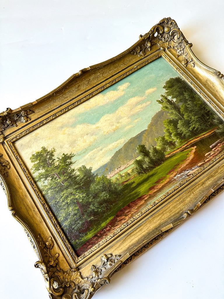 Antique European Landscape Oil on Board Painting